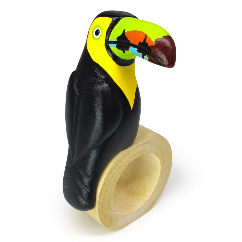 ANILLO DE SERVILLETA DECORATIVO - Tucán - Madera tallada y pintada a mano