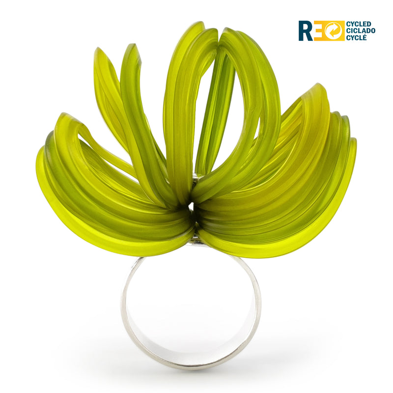 ANILLO ECOBLOOM - Hecho a mano - Ajustable - Plata de ley 925 - Plástico reciclado de los revestimientos de las tapas de botellas
