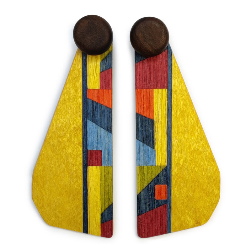 PENDIENTES WOODIE TRIO - Hechos a mano - Reversibles - Madera contrachapada de 3 capas cruzadas