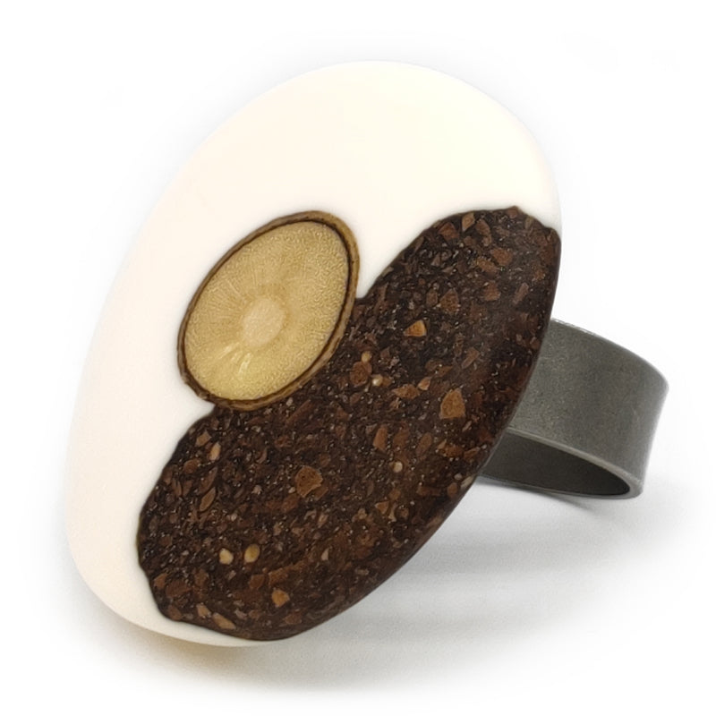 ANILLO CAFECITA - Hecho a mano - Ajustable - Posos de café, madera recuperada