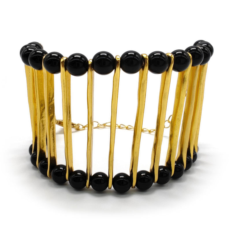 BRAZALETE ELEGANCIA - Hecho a mano - Bañado en oro de 24 quilates - Ónix