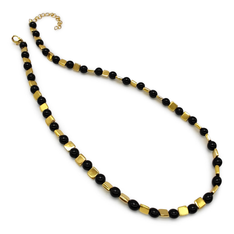 COLLAR DORA - Hecho a mano - Bañado en oro de 24 quilates - Ónix