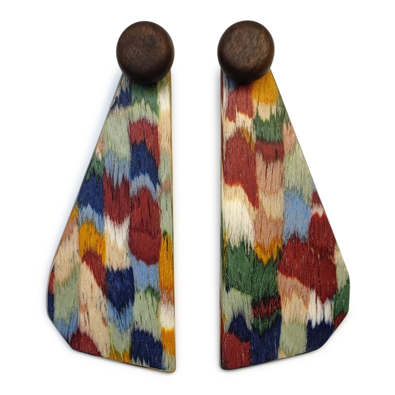 PENDIENTES WOODIE TRIO - Hechos a mano - Reversibles - Madera contrachapada de 3 capas cruzadas