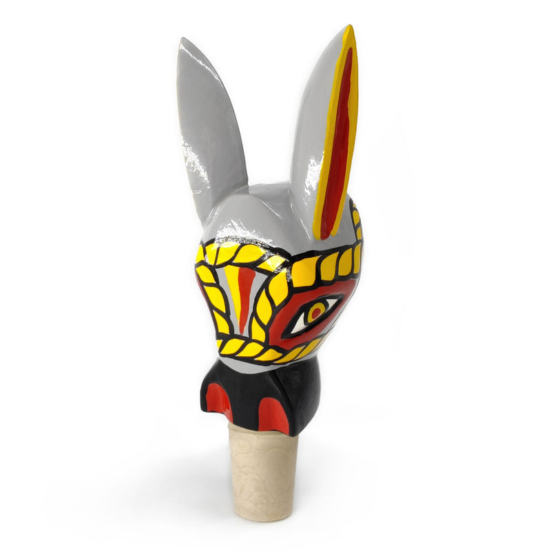 TAPÓN DECORATIVO PARA BOTELLAS - El burro del carnaval - Madera tallada y pintada a mano