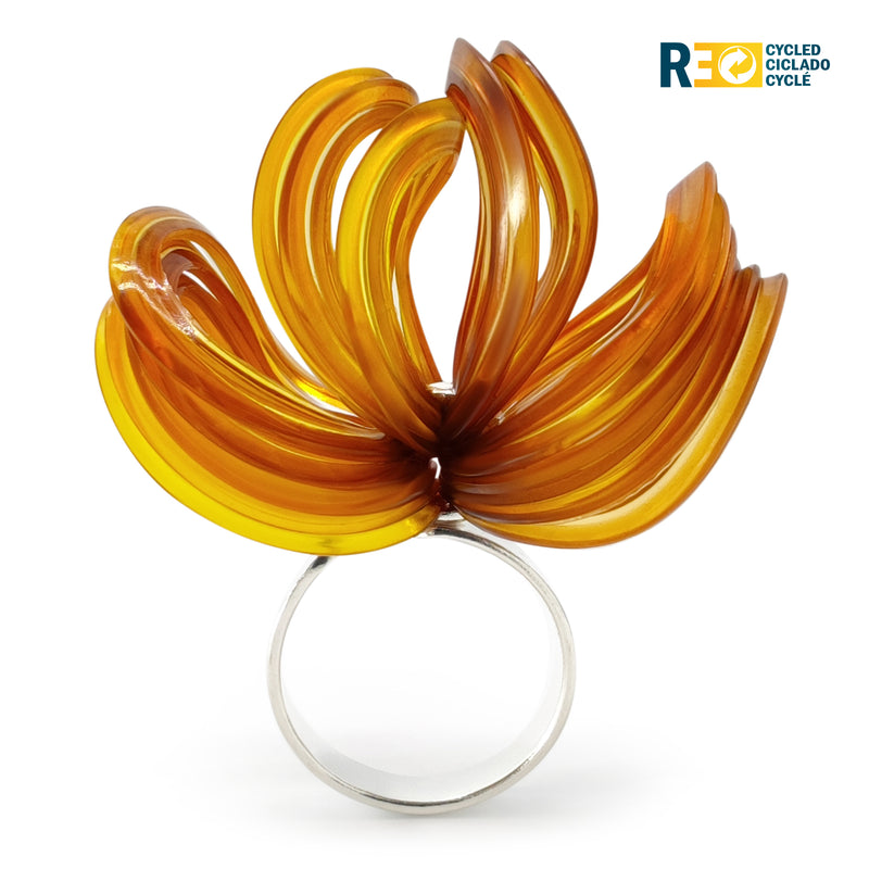 ANILLO ECOBLOOM - Hecho a mano - Ajustable - Plata de ley 925 - Plástico reciclado de los revestimientos de las tapas de botellas