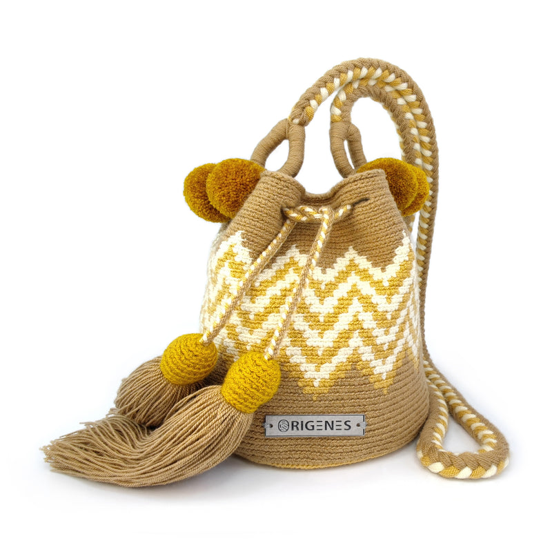 BOLSO WAYUU PALOMINO - Tamaño MINI - Tejido manualmente a ganchillo por mujeres de la comunidad indígena Wayuu en La Guajira (Colombia)