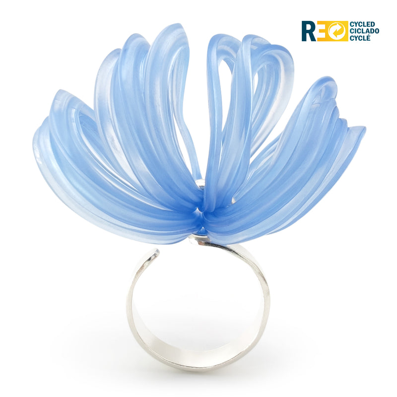 ANILLO ECOBLOOM - Hecho a mano - Ajustable - Plata de ley 925 - Plástico reciclado de los revestimientos de las tapas de botellas