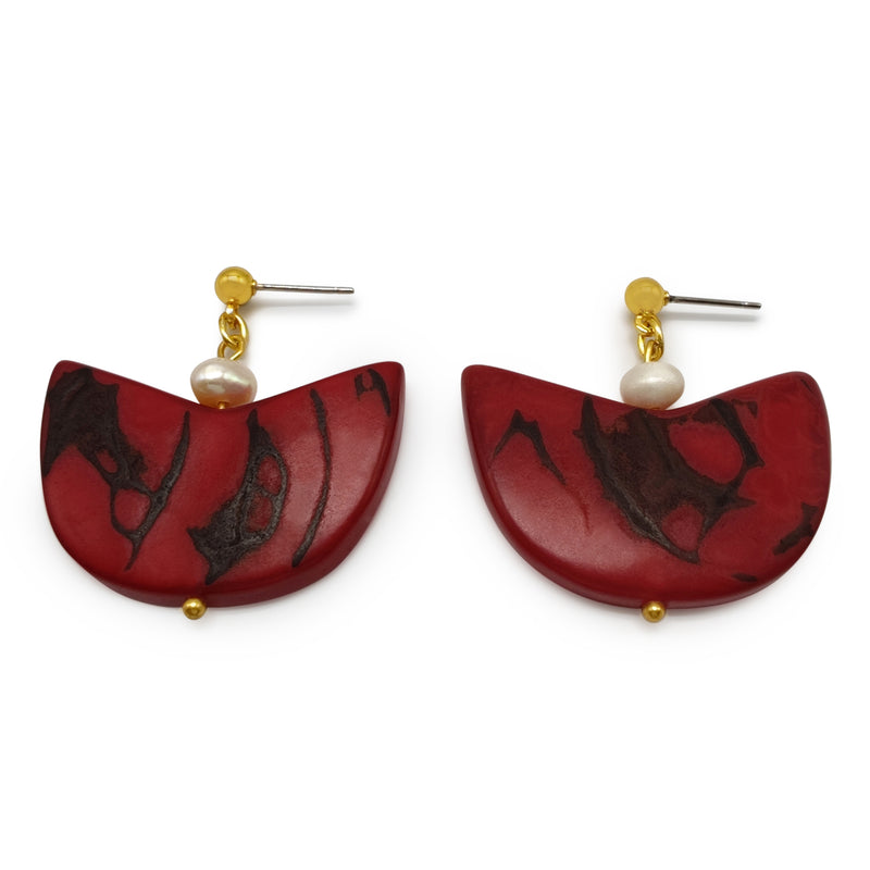 PENDIENTES PALMA - Hechos a mano - Bañados en oro de 24 quilates - Tagua (marfil vegetal), perlas cultivadas