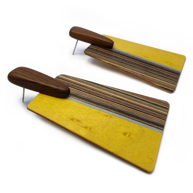 PENDIENTES WOODIE TRAPEZE - Hechos a mano - Madera contrachapada de 3 capas cruzadas