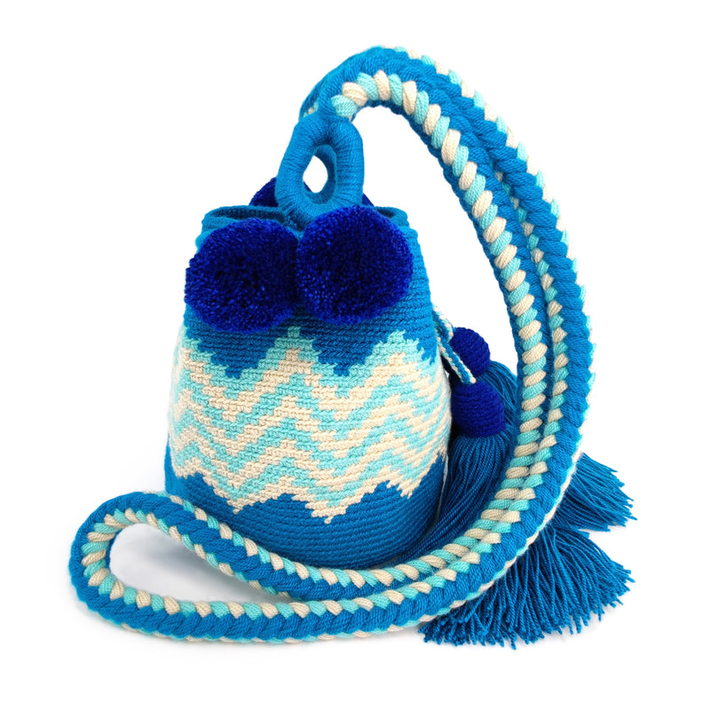 BOLSO WAYUU PALOMINO - Tamaño MINI - Tejido manualmente a ganchillo por mujeres de la comunidad indígena Wayuu en La Guajira (Colombia)