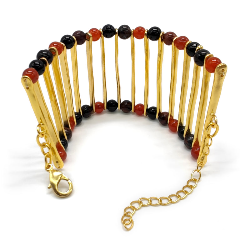 BRAZALETE ELEGANCIA - Hecho a mano - Bañado en oro de 24 quilates - Ónix, ágatas