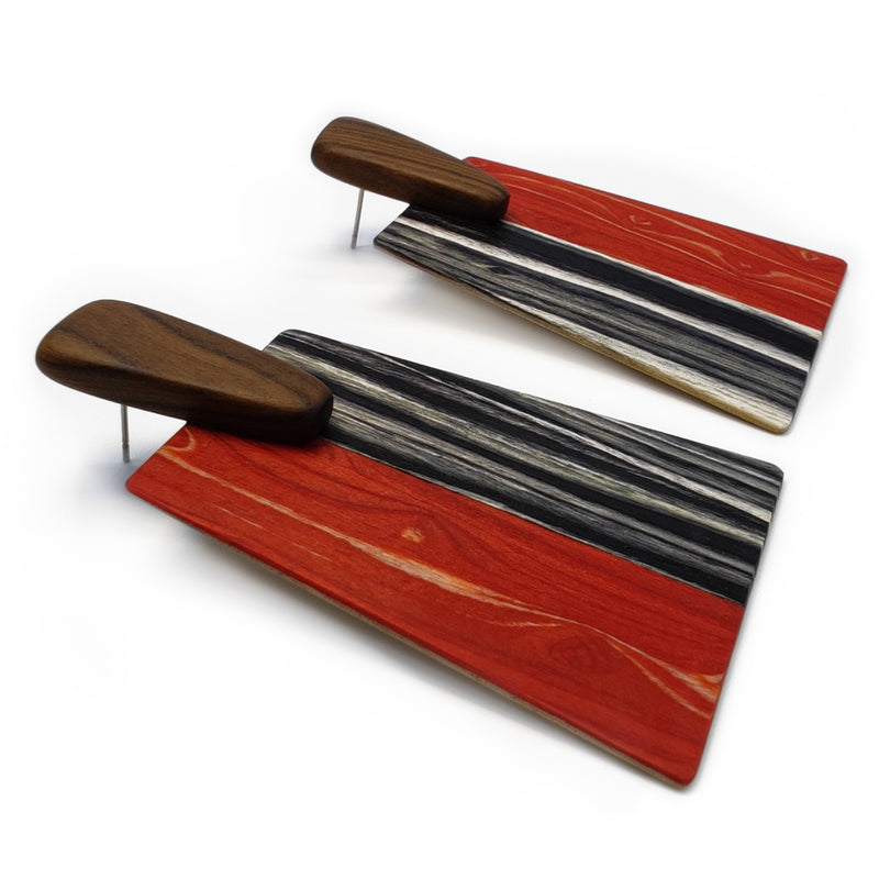 PENDIENTES WOODIE TRAPEZE - Hechos a mano - Madera contrachapada de 3 capas cruzadas