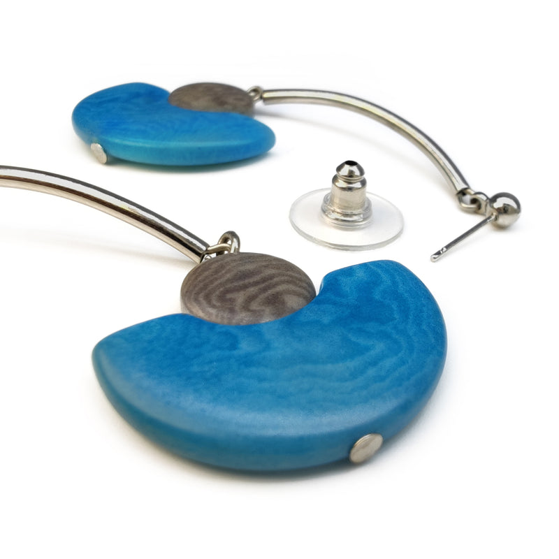 PENDIENTES LUNA - Hechos a mano - Acero inoxidable - Tagua (marfil vegetal)
