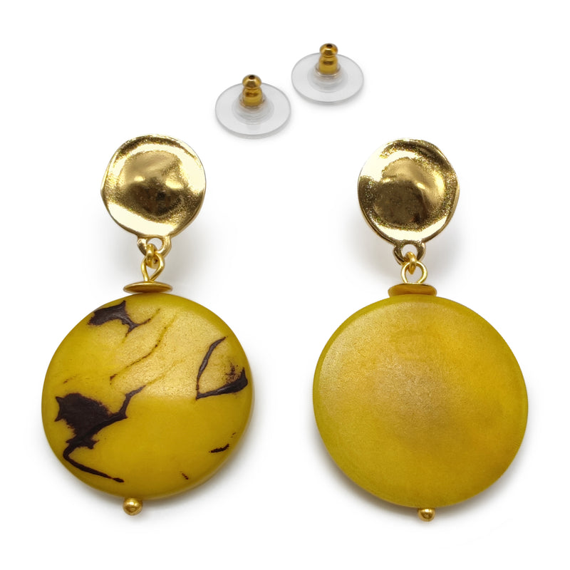 PENDIENTES SOLISE - Hechos a mano - Bañados en oro de 24 quilates - Tagua (marfil vegetal)