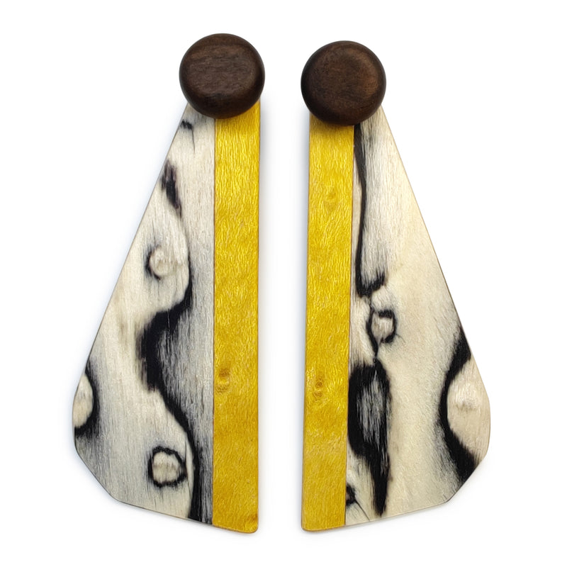 PENDIENTES WOODIE TRIO - Hechos a mano - Reversibles - Madera contrachapada de 3 capas cruzadas