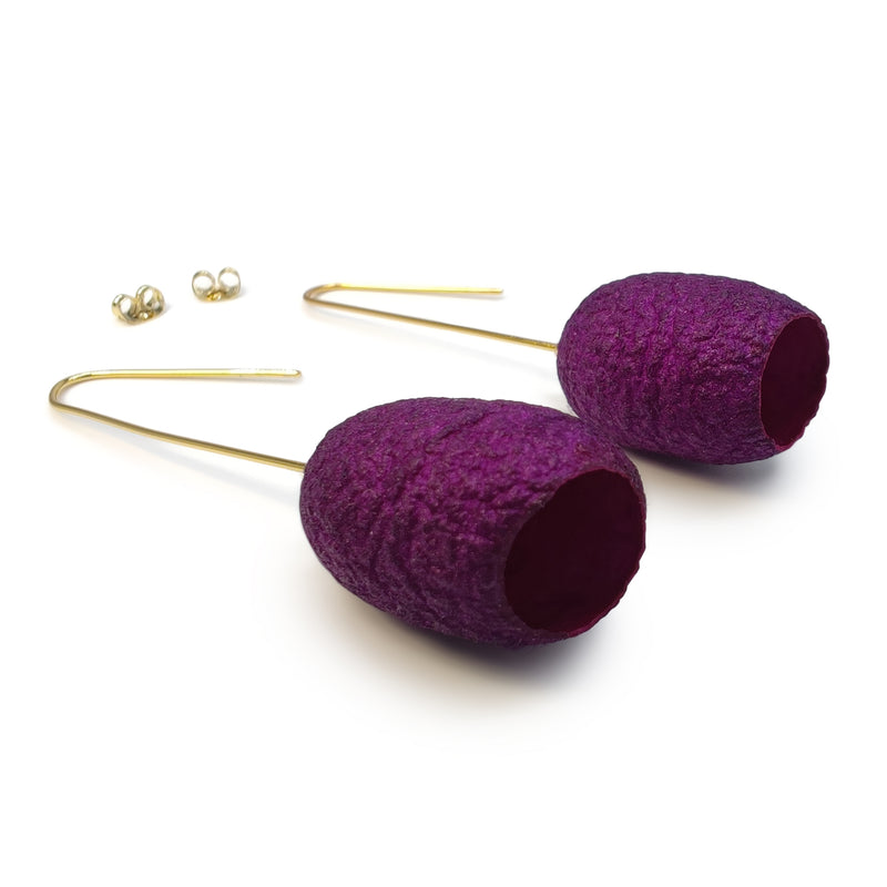PENDIENTES COCOON CLASSIC - Hechos a mano - Bañados en oro de 24 quilates - Capullos de seda