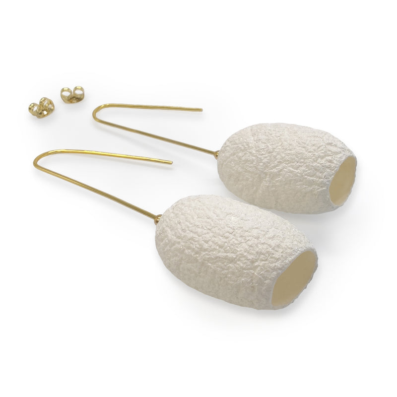 PENDIENTES COCOON CLASSIC - Hechos a mano - Bañados en oro de 24 quilates - Capullos de seda