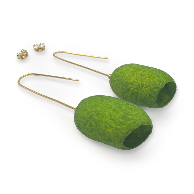 PENDIENTES COCOON CLASSIC - Hechos a mano - Bañados en oro de 24 quilates - Capullos de seda