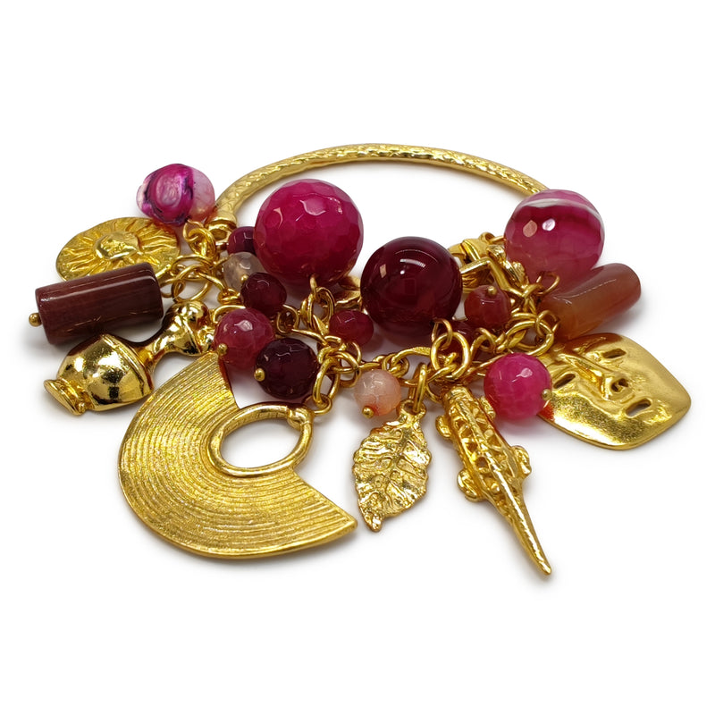 BRAZALETE ENCANTO - Hecho a mano - Bañado en oro de 24 quilates - Ágatas, nácar