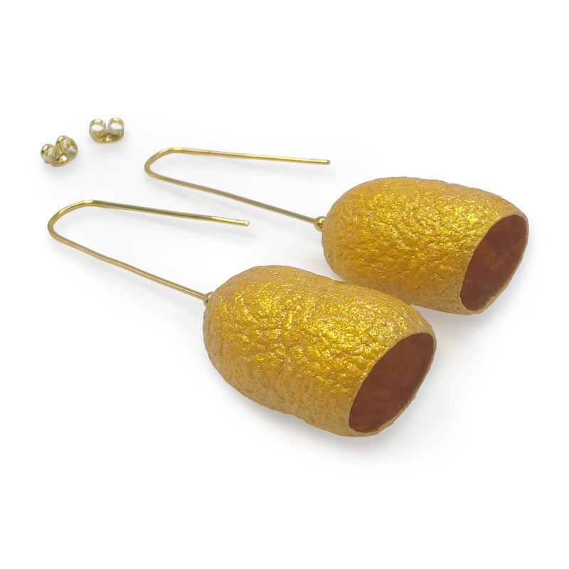 PENDIENTES COCOON CLASSIC - Hechos a mano - Bañados en oro de 24 quilates - Capullos de seda