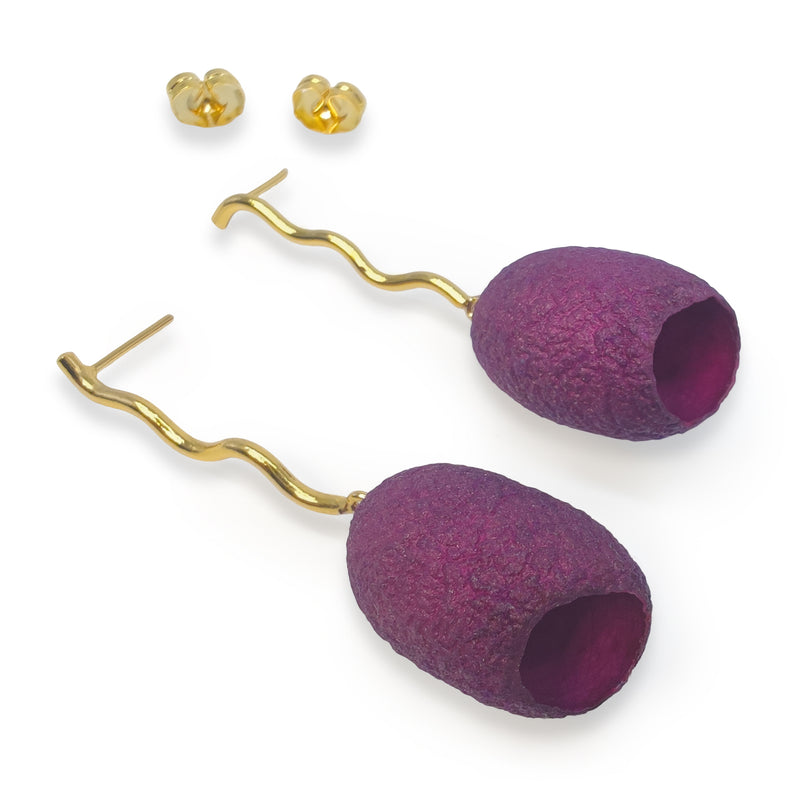 PENDIENTES COCOON ECHO - Hechos a mano - Bañados en oro de 24 quilates - Capullos de seda
