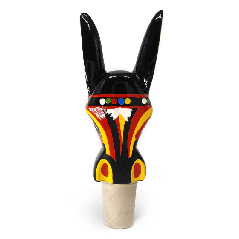 TAPÓN DECORATIVO PARA BOTELLAS - El burro del carnaval - Madera tallada y pintada a mano