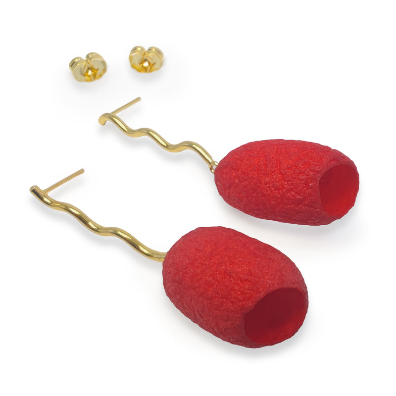 PENDIENTES COCOON ECHO - Hechos a mano - Bañados en oro de 24 quilates - Capullos de seda