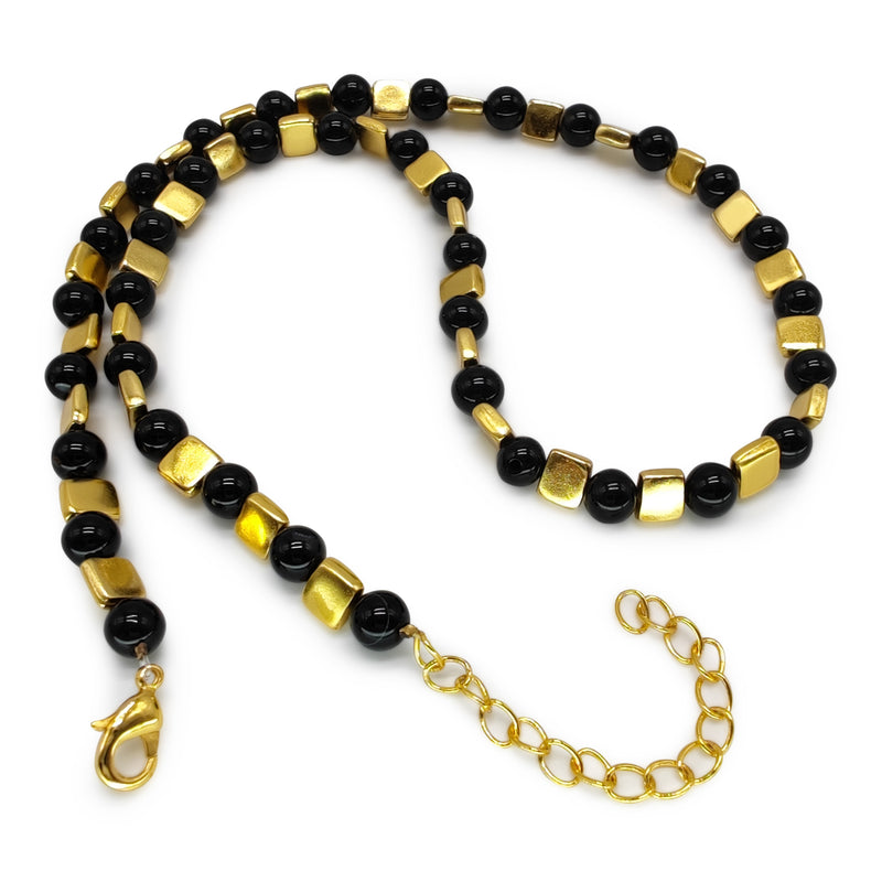 COLLAR DORA - Hecho a mano - Bañado en oro de 24 quilates - Ónix