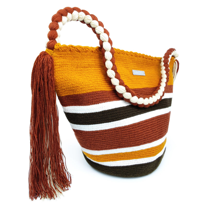 BOLSO WAYUU JOYACIA - Tamaño MEDIO - Tejido manualmente a ganchillo por mujeres de la comunidad indígena Wayuu en La Guajira (Colombia)