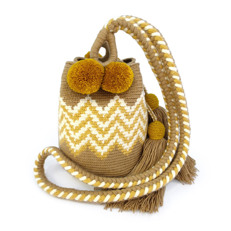 BOLSO WAYUU PALOMINO - Tamaño MINI - Tejido manualmente a ganchillo por mujeres de la comunidad indígena Wayuu en La Guajira (Colombia)