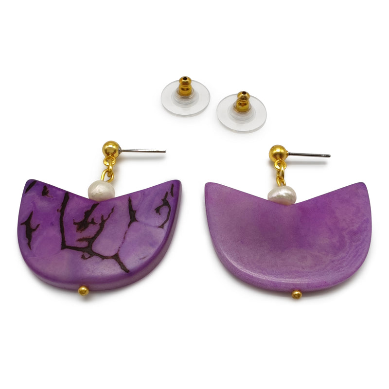 PENDIENTES PALMA - Hechos a mano - Bañados en oro de 24 quilates - Tagua (marfil vegetal), perlas cultivadas