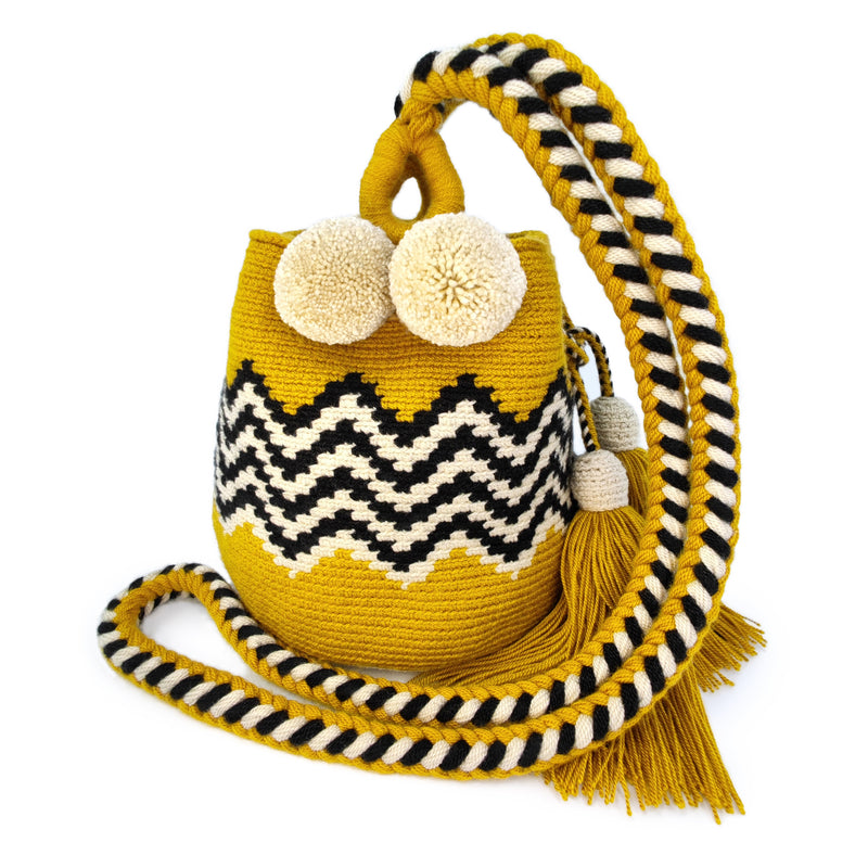 BOLSO WAYUU PALOMINO - Tamaño MINI - Tejido manualmente a ganchillo por mujeres de la comunidad indígena Wayuu en La Guajira (Colombia)