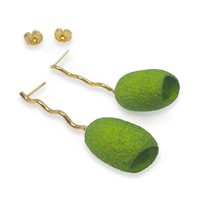 PENDIENTES COCOON ECHO - Hechos a mano - Bañados en oro de 24 quilates - Capullos de seda