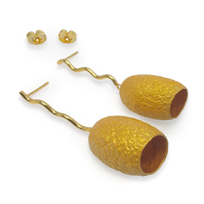 PENDIENTES COCOON ECHO - Hechos a mano - Bañados en oro de 24 quilates - Capullos de seda