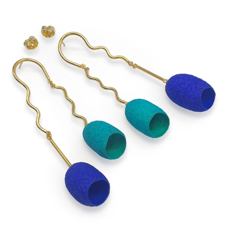 PENDIENTES COCOON TWIN - Hechos a mano - Bañados en oro de 24 quilates - Capullos de seda