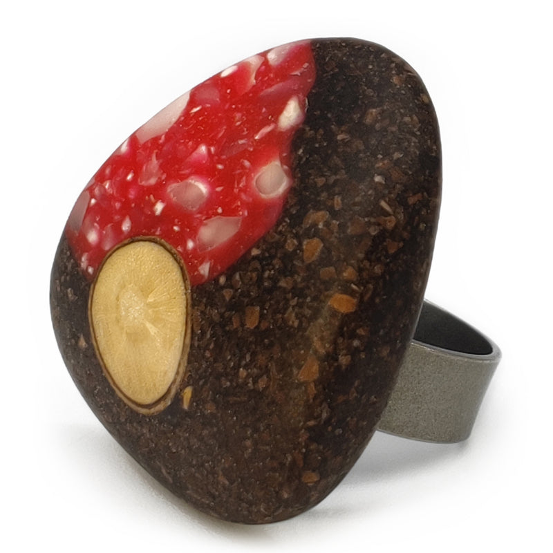 ANILLO CAFECITA - Hecho a mano - Ajustable - Posos de café, maíz blanco triturado, madera recuperada