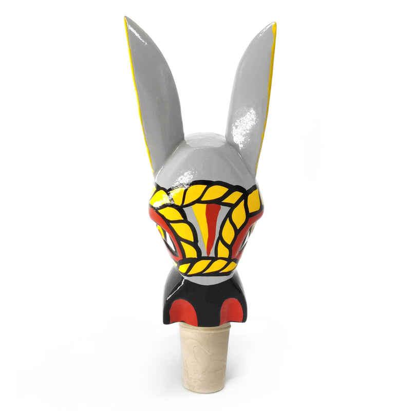 TAPÓN DECORATIVO PARA BOTELLAS - El burro del carnaval - Madera tallada y pintada a mano