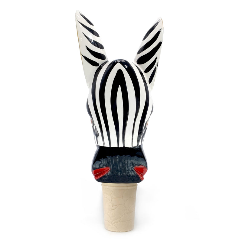 TAPÓN DECORATIVO PARA BOTELLAS - La cebra del carnaval - Madera tallada y pintada a mano