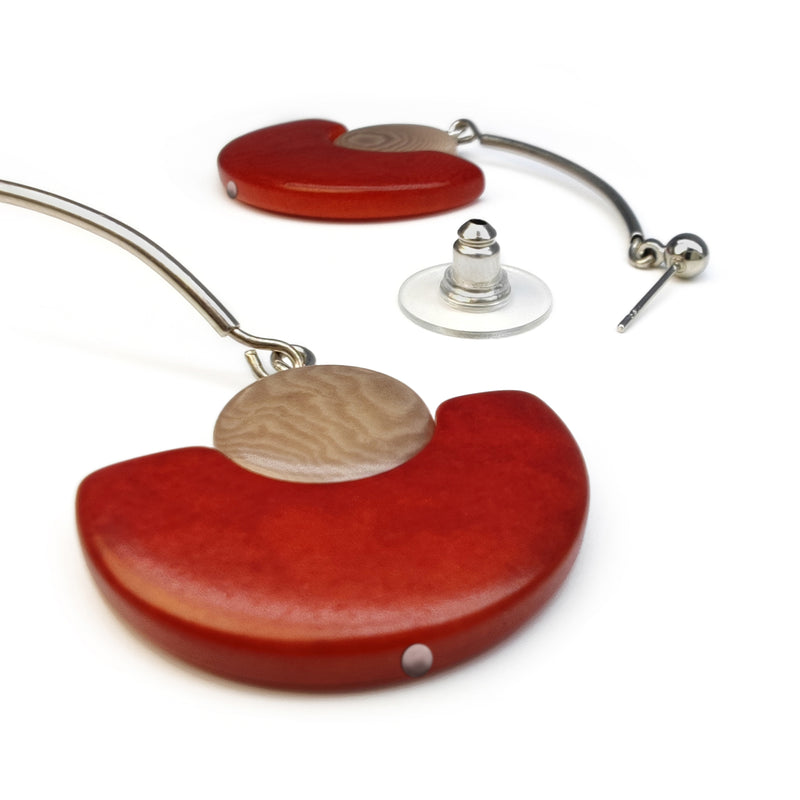 PENDIENTES LUNA - Hechos a mano - Acero inoxidable - Tagua (marfil vegetal)