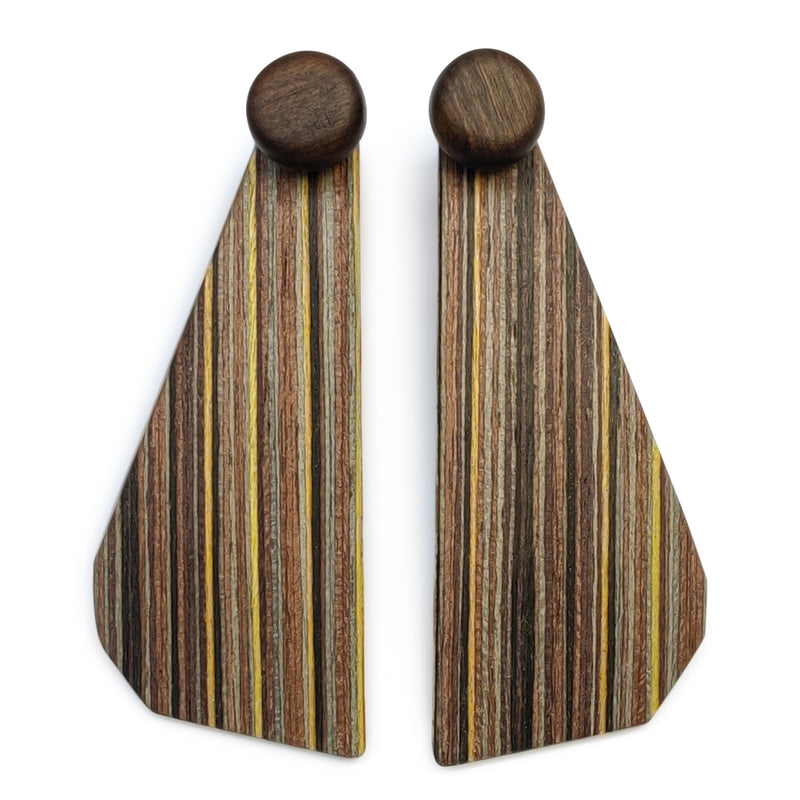 PENDIENTES WOODIE TRIO - Hechos a mano - Reversibles - Madera contrachapada de 3 capas cruzadas