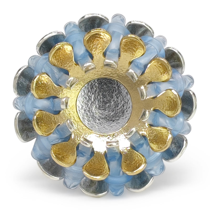 ANILLO ECOSOL - Hecho a mano - Ajustable - Plata de ley 925 y baño en oro de 24K - Plástico reciclado de los revestimientos de las tapas de botellas