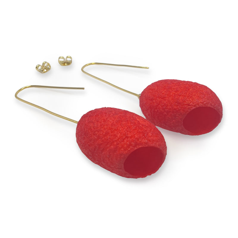 PENDIENTES COCOON CLASSIC - Hechos a mano - Bañados en oro de 24 quilates - Capullos de seda