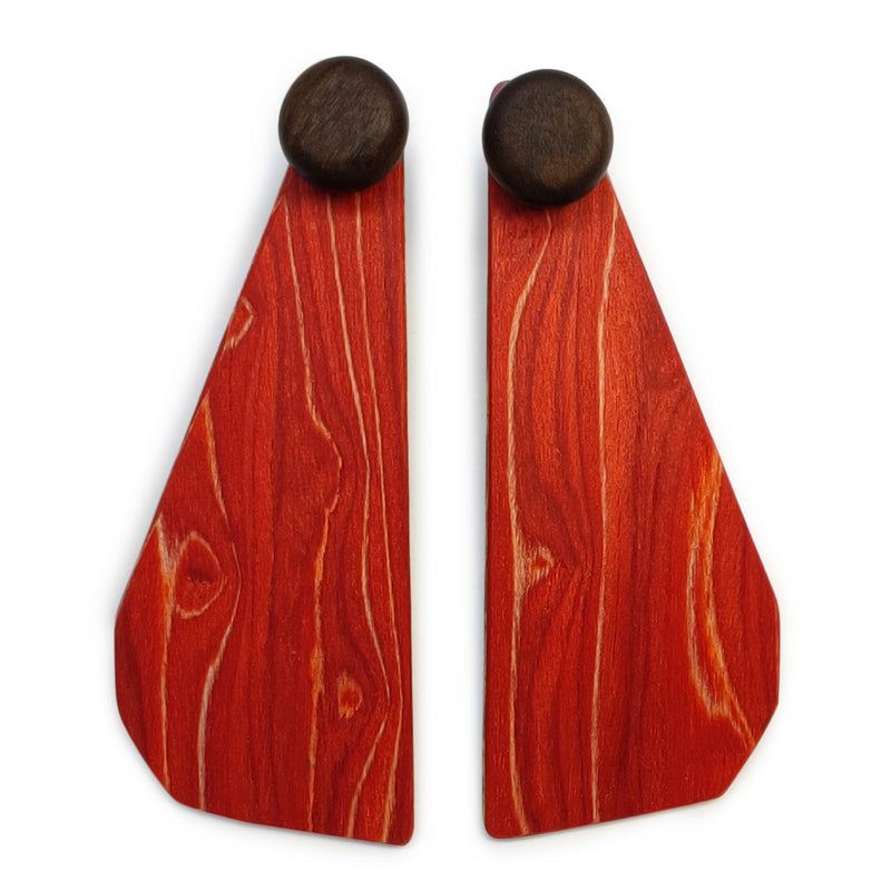 PENDIENTES WOODIE TRIO - Hechos a mano - Reversibles - Madera contrachapada de 3 capas cruzadas