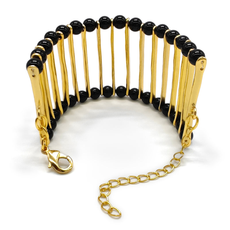 BRAZALETE ELEGANCIA - Hecho a mano - Bañado en oro de 24 quilates - Ónix