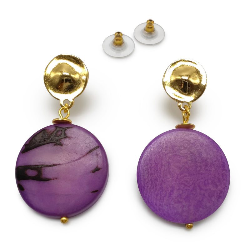 PENDIENTES SOLISE - Hechos a mano - Bañados en oro de 24 quilates - Tagua (marfil vegetal)
