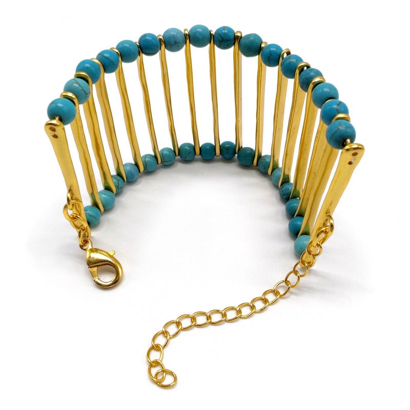 BRAZALETE ELEGANCIA - Hecho a mano - Bañado en oro de 24 quilates - Turquesas