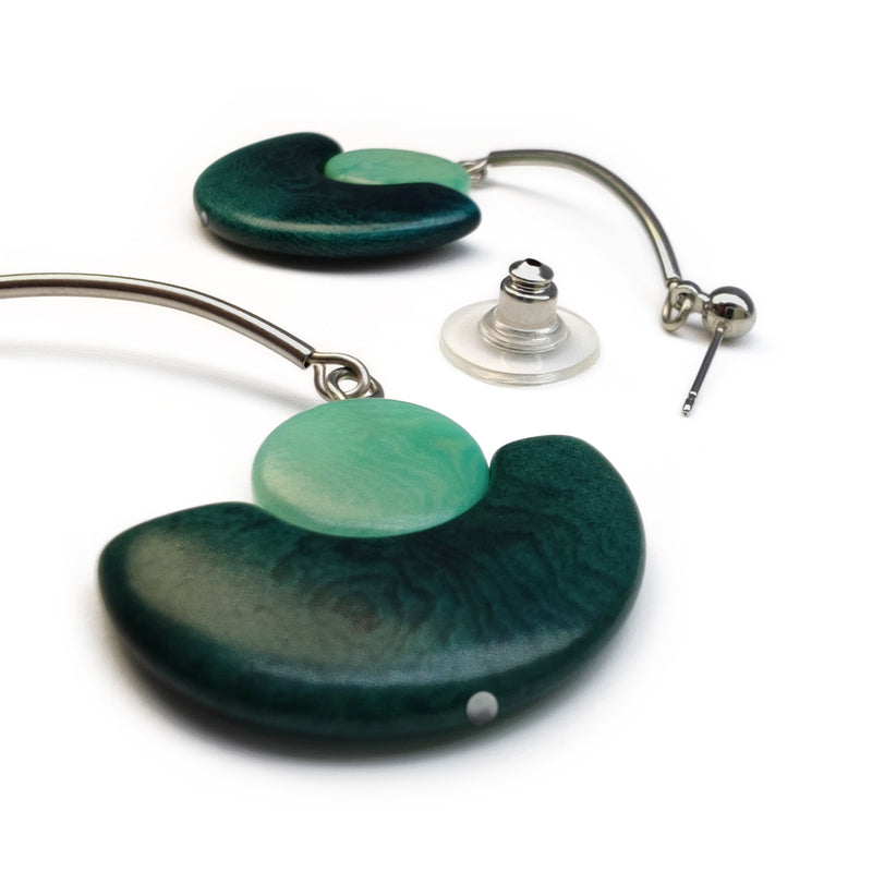 PENDIENTES LUNA - Hechos a mano - Acero inoxidable - Tagua (marfil vegetal)