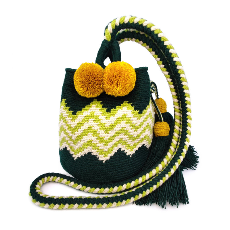 BOLSO WAYUU PALOMINO - Tamaño MINI - Tejido manualmente a ganchillo por mujeres de la comunidad indígena Wayuu en La Guajira (Colombia)