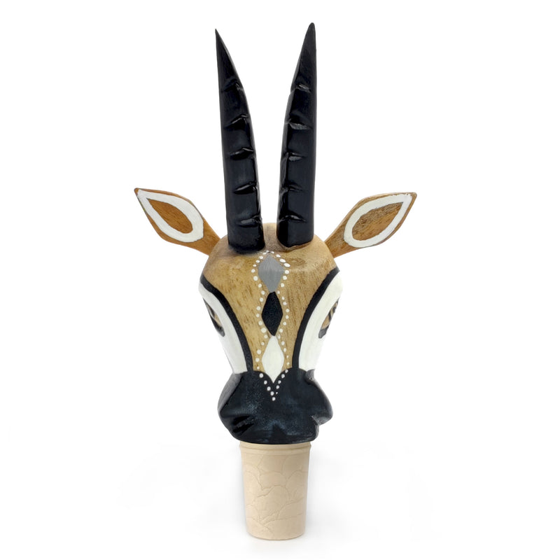 TAPÓN DECORATIVO PARA BOTELLAS - La cabra del carnaval - Madera tallada y pintada a mano