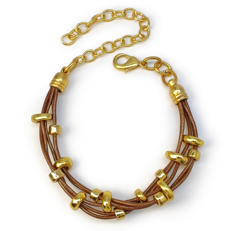 PULSERA LÚMEN - Hecha a mano - Bañada en oro de 24 quilates - Cuero